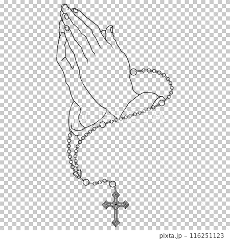 Praying hands with Christian rosary 116251123