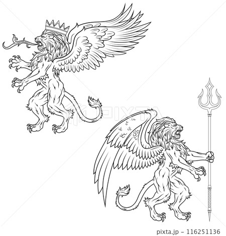 heraldic lion rampant with wings heraldic lion rampant with wings 116251136