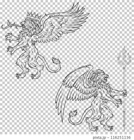 heraldic lion rampant with wings heraldic lion rampant with wings 116251136