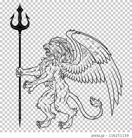 heraldic lion rampant with wings heraldic lion rampant with wings 116251139