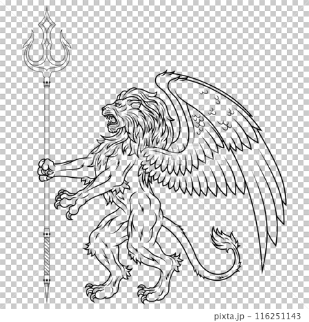 heraldic lion rampant with wings heraldic lion rampant with wings 116251143