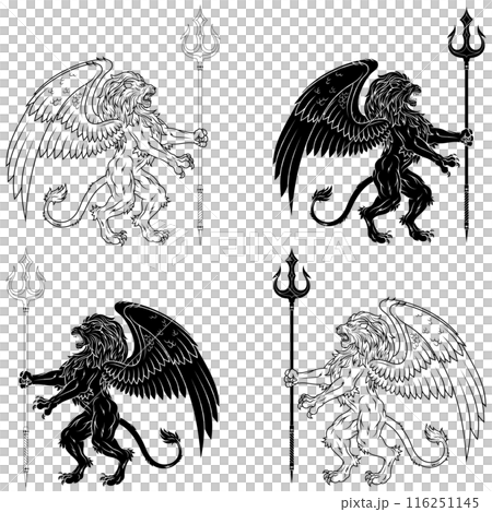 heraldic lion rampant with wings 116251145