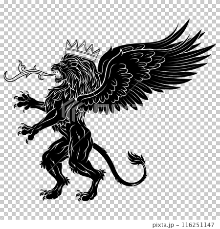 heraldic lion rampant with wings 116251147