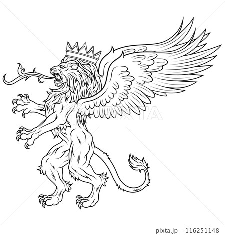 heraldic lion rampant with wings heraldic lion rampant with wings 116251148