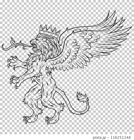 heraldic lion rampant with wings heraldic lion rampant with wings 116251148
