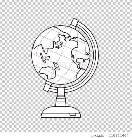 帶有緯度和經度線的地球儀的簡單可愛線條畫插圖 116251464