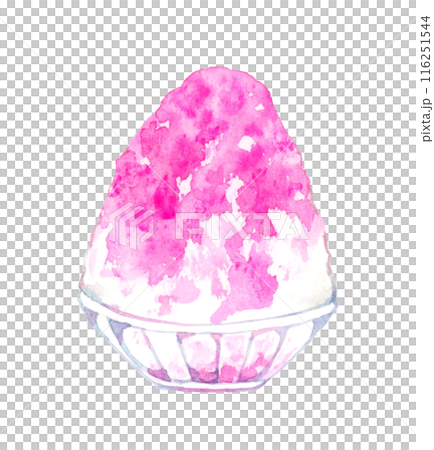 刨冰（草莓糖漿）烹飪和食物手繪水彩插畫素材 116251544