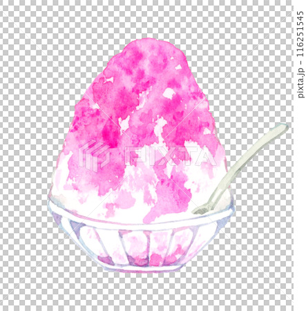 刨冰（草莓糖漿）烹飪和食物手繪水彩插畫素材 116251545
