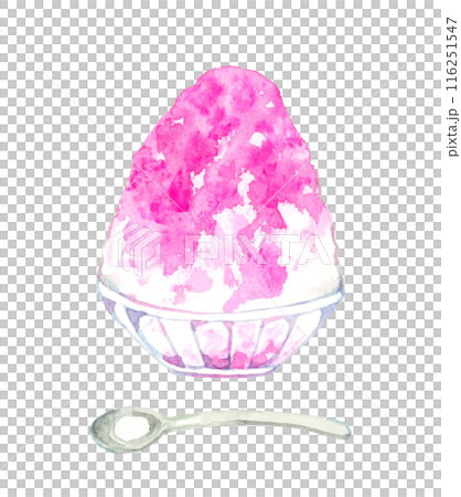 Shaved ice (strawberry syrup) Hand-drawn watercolor illustration of food Shaved ice (strawberry syrup) Hand-drawn watercolor illustration of food 116251547