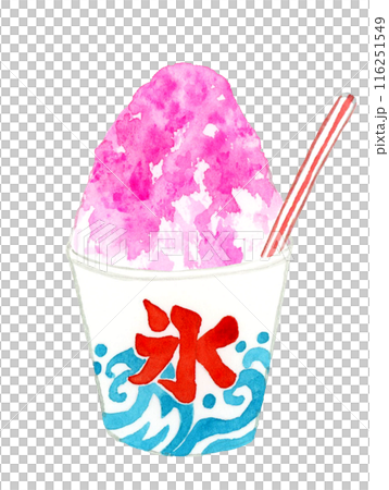 夏季節慶刨冰（草莓糖漿）烹飪和食物手繪水彩插畫素材 116251549