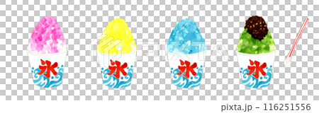 Set of 4 types of shaved ice for summer festivals - A collection of hand-drawn watercolor illustrations of cuisine and food 116251556