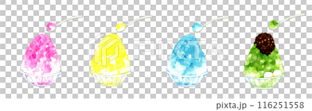 Set of 4 types of shaved ice - A collection of hand-drawn watercolor illustrations of cuisine and food 116251558