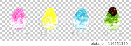 かき氷4種類セット 料理・食べ物の手描き水彩イラスト素材集 かき氷4種類セット 料理・食べ物の手描き水彩イラスト素材集 116251559
