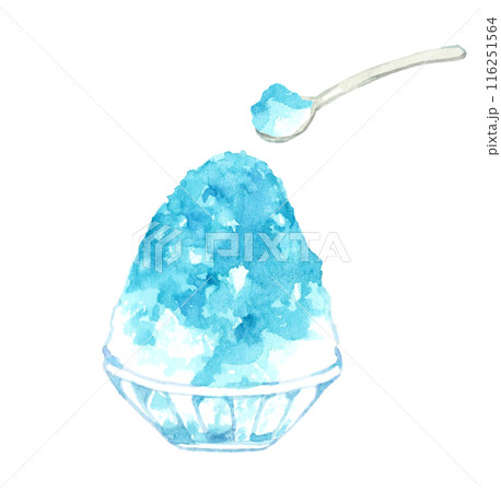 かき氷（ブルーハワイ）　料理・食べ物の手描き水彩イラスト素材 116251564
