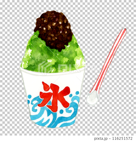 夏日祭刨冰(宇治金時) 手繪水彩插畫素材的烹調與食物 夏日祭刨冰(宇治金時) 手繪水彩插畫素材的烹調與食物 116251572