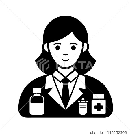 Nurse icon. Black and white vector illustration. Flat style. Nurse icon. Black and white vector illustration. Flat style. 116252306