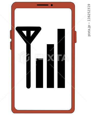 スマホ（赤）の中に表示されたアンテナ1（電波3）（画面透過） 116252319