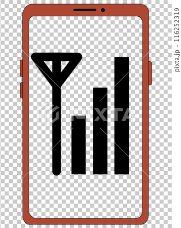 スマホ（赤）の中に表示されたアンテナ1（電波3）（画面透過） 116252319