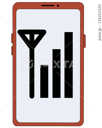 スマホ（赤）の中に表示されたアンテナ1（電波3） 116252320