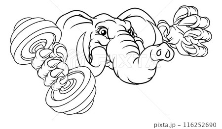 Elephant Weight Lifting Dumbbell Gym Mascot 116252690