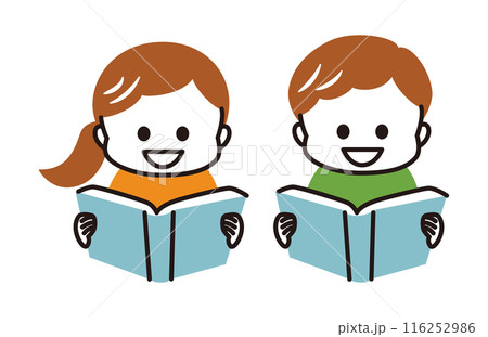 本を読む男の子と女の子 116252986
