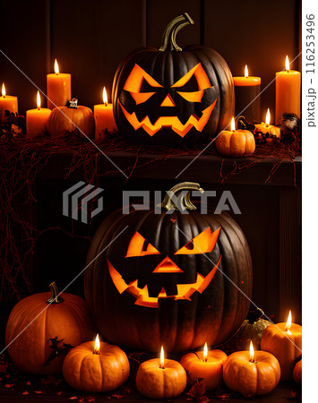 Halloween pumpkin: hyper realistic dark cinematic UHD 116253496