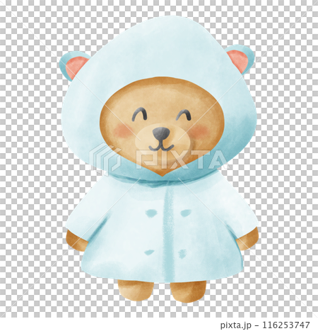 Cute teddy bear with blue raincoat. 116253747