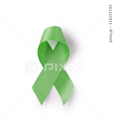 Green awareness ribbon isolated on white background Green awareness ribbon isolated on white background 116253785