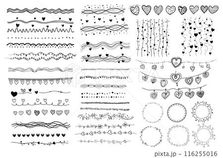 Whimsical Heart Doodles: Hand-Drawn Line Art Collection 116255016