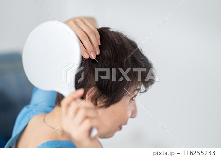 ウィッグを付ける女性　ヘアケア 116255233