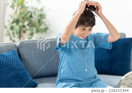 ウィッグを付ける女性 ヘアケア ウィッグを付ける女性 ヘアケア 116255304