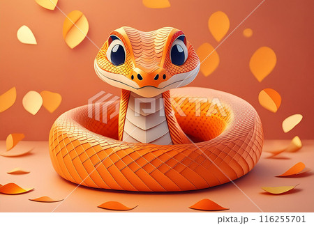 2025年年賀状　巳年　オレンジカラーの可愛いヘビ 116255701