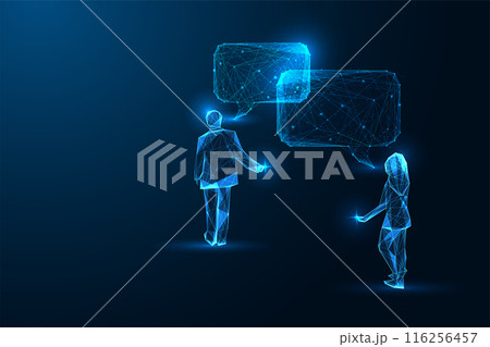 Couple therapy, dialogue, relationship communication futuristic concept. Man and woman silhouette Couple therapy, dialogue, relationship communication futuristic concept. Man and woman silhouette 116256457