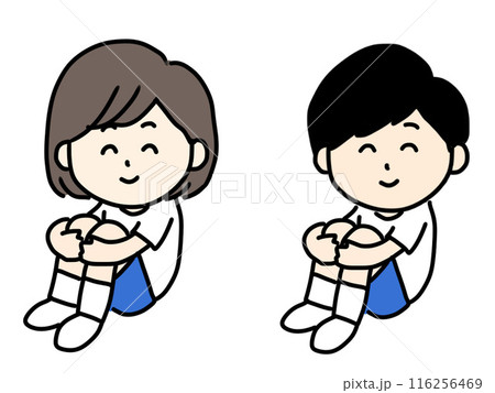 笑顔で座る男女のイラスト 116256469