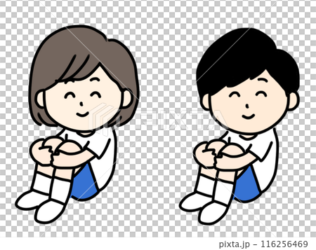 笑顔で座る男女のイラスト 116256469