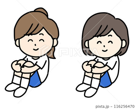 笑顔で座る女の子たちのイラスト 笑顔で座る女の子たちのイラスト 116256470