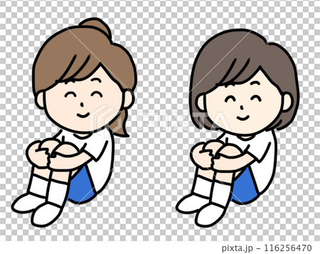 笑顔で座る女の子たちのイラスト 笑顔で座る女の子たちのイラスト 116256470