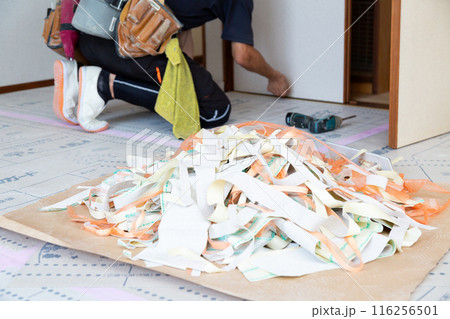 住宅のクロスを張り替える職人 住宅のクロスを張り替える職人 116256501