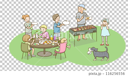 Illustration material of family doing barbecue 116256556