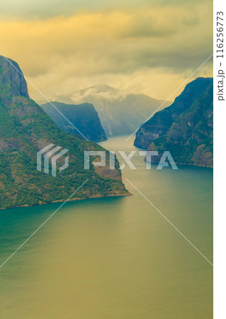Aurland fjord from Stegastein view point, Norway 116256773