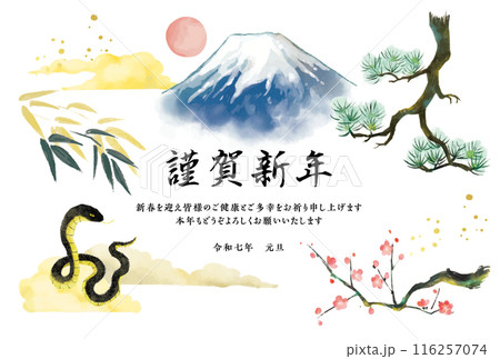 2025年 巳年 年賀状 蛇と富士山と松竹梅 2025年 巳年 年賀状 蛇と富士山と松竹梅 116257074