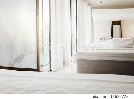 シンプルなホテルの室内風景　白い部屋のインテリア 116257269