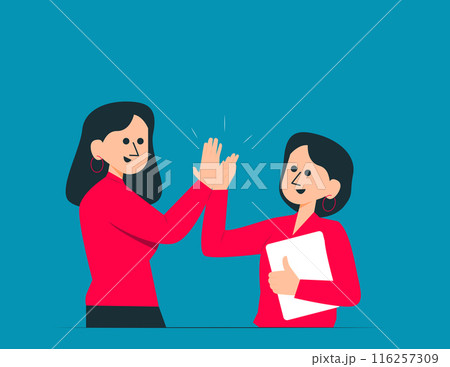 Giving high five with joy. Teamwork high five concept illustration 116257309
