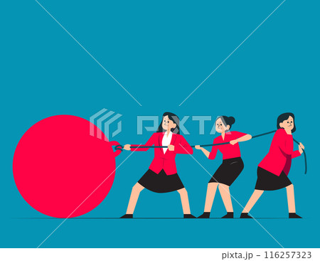 Team pulling heavy weight. Obligations vector concept Team pulling heavy weight. Obligations vector concept 116257323