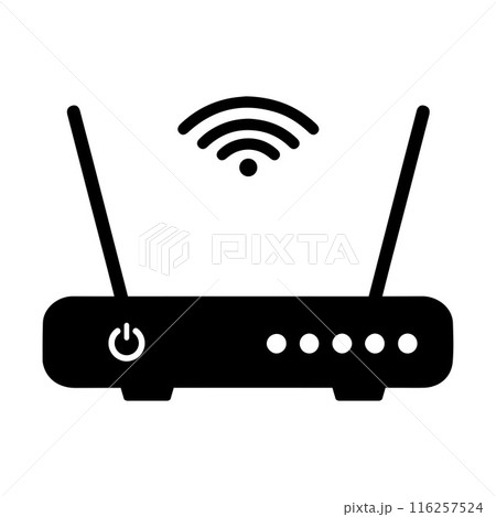 Collection of stock vector images depicting symbols and icons related to wireless Wi-Fi connectivity, including Wifi signal symbols and an internet 116257524
