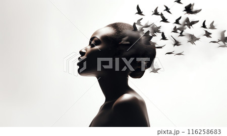 birds dispersing from head, concept of mental health 116258683