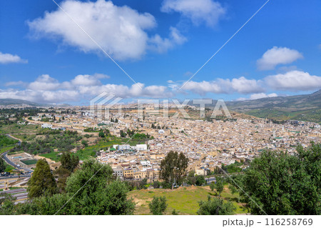 Panoramic View of Fes from Hilltop Overlook, Morocco. 116258769