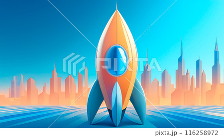 CG背景素材　ロケットと宇宙都市のイラスト 116258972