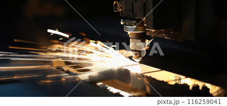 Neon sparks fly out machine head, equipment for metal processing laser metal 116259041