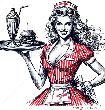 アメリカンダイナーのウェイトレスのイラスト素材 [116259110] - PIXTA
